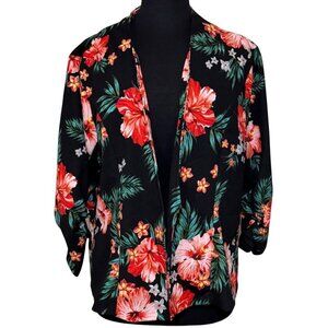 Ashley Blue Open Front Floral Tropical Lightweight Jacket Junior's Size 1X
